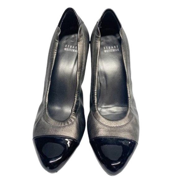 STUART‎ WEITZMAN Pewter leather Cap Toe Ballet Styled Pumps - Picture 4 of 12